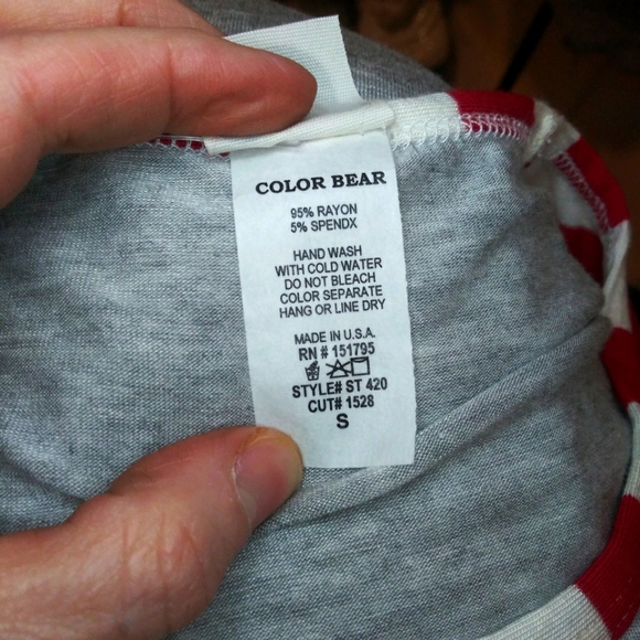 Color Bear Gray "Merry & Bright" Christmas Tree, Candy Cane Sleeve Baseball Tee - Picture 6 of 7